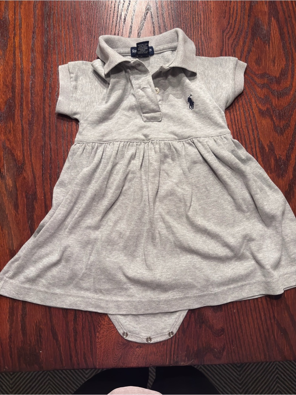 Ralph Lauren Gray Polo Baby Dress with built-in onesie.